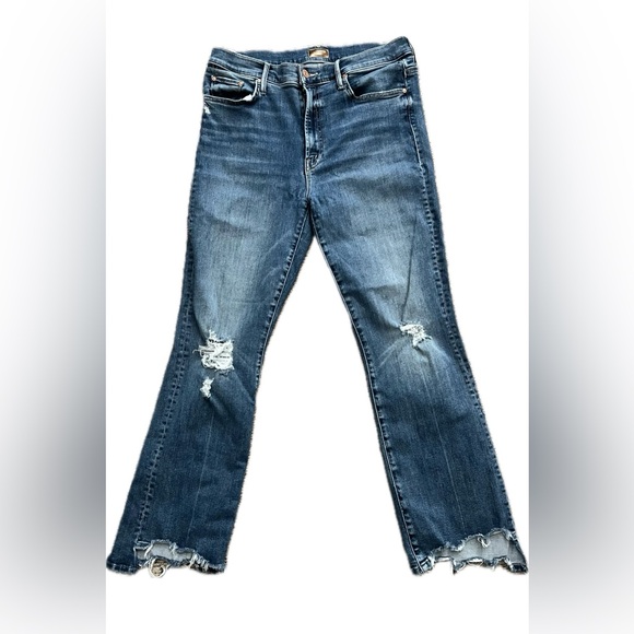 MOTHER Blue Distressed Flare Jeans - Picture 7 of 7